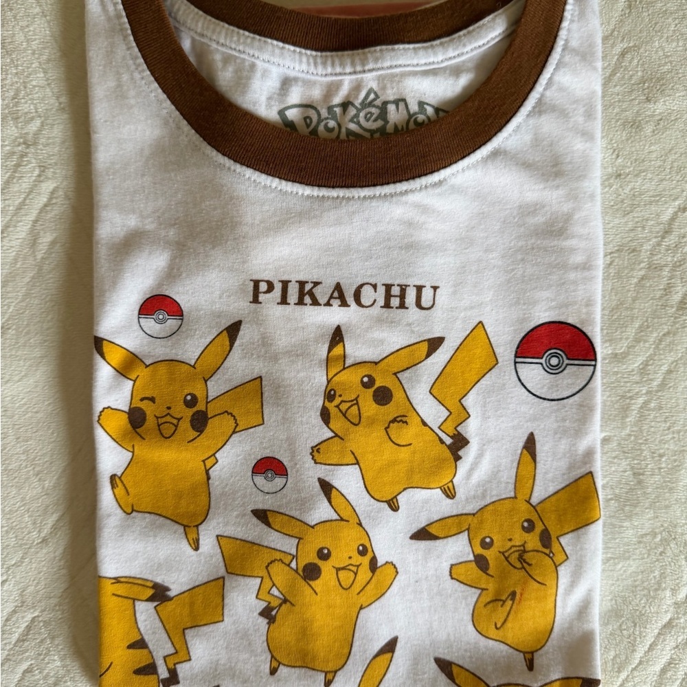 Pokemon Pikachu White and Brown T-Shirt